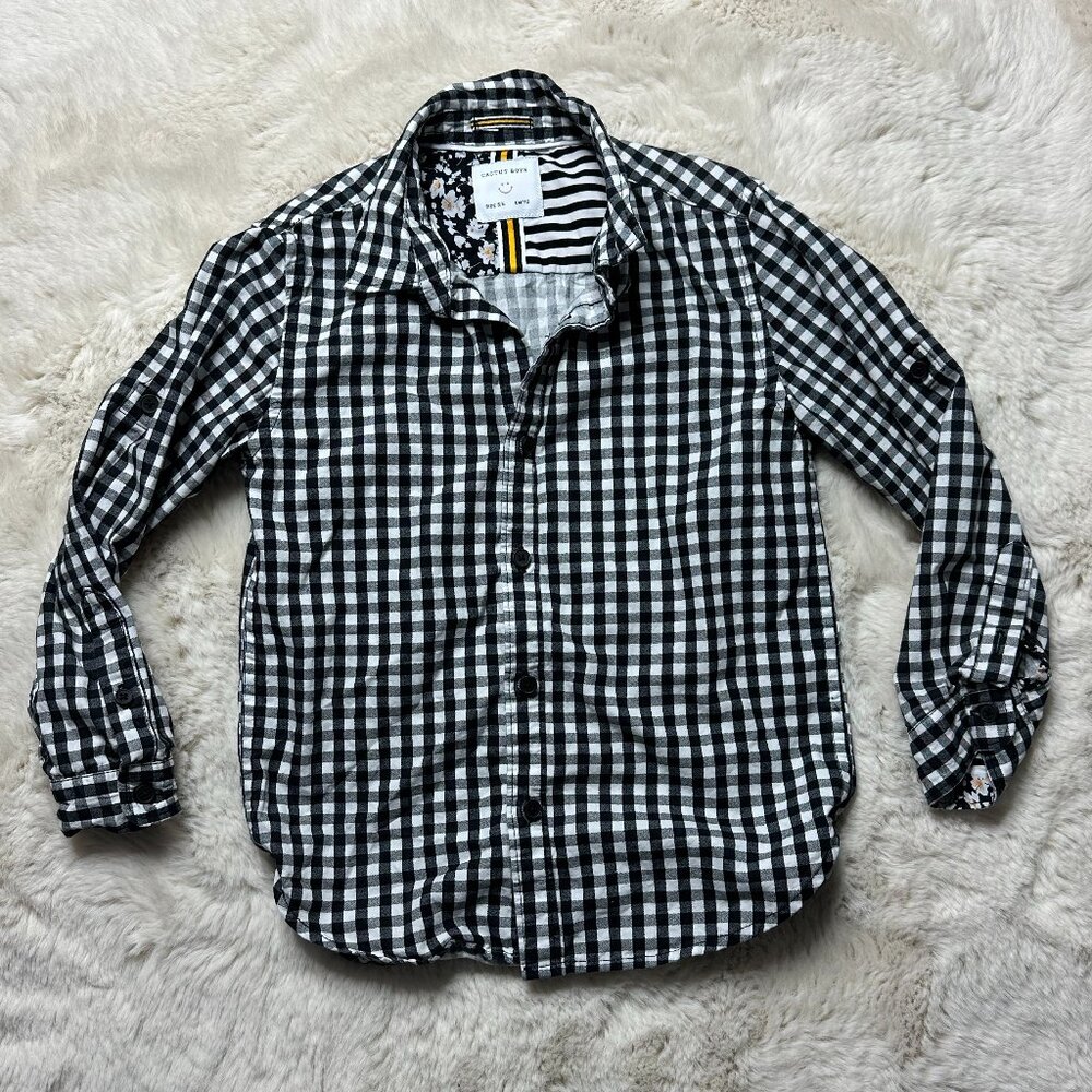 Cactus Boys Gingham Fall Button Down Roll Tab Sleeve Boys Size 5/6